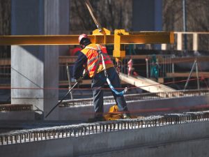 A fall prevention system in use, ensuring safety for workers at heights with proper harnesses and safety equipment.